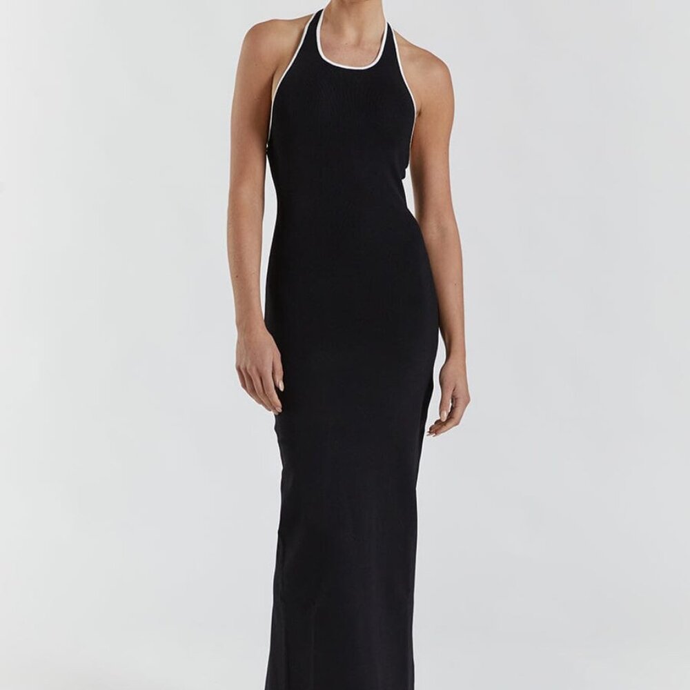 DISSH KARLIE BLACK BIND HALTER KNIT DRESS